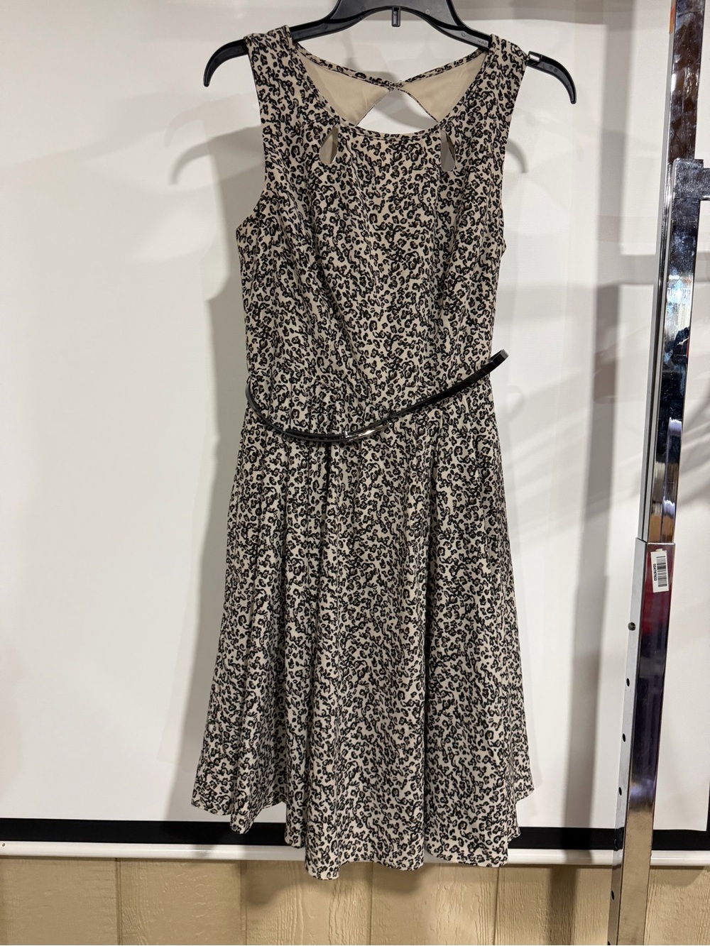 Danny & Nicole Cream and Black Printed Fit-and-Flare Midi Dress
